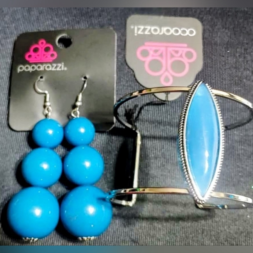 Paparazzi Turquoise Blue Bead Dangle Earrings and Bracelet